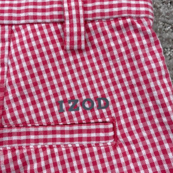 Izod Golf Shorts Men 30 Red White Checkered Chino Short Pants Casual Preppy - Picture 6 of 12